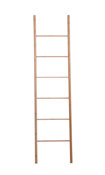 istock Modern wooden ladder isolated on white. Construction tool 1345540382