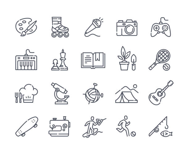 stockillustraties, clipart, cartoons en iconen met hobby icon collection - vrijetijdsbesteding