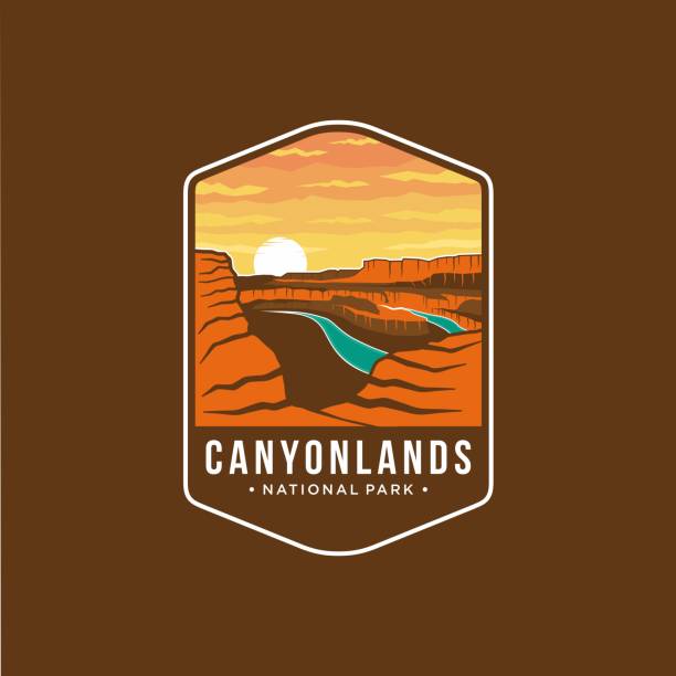 illustrazioni stock, clip art, cartoni animati e icone di tendenza di canyonlands national park emblem patch icona illustrazione - arch rock