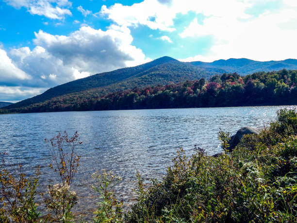 istock Lake in front of trees and mountains with blue sky (Debar Pond) 1345548771