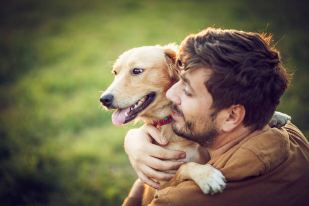 istock Guy and his dog, golden retriever, nature 1345551334