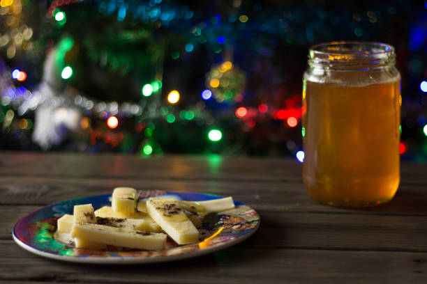 istock Sliced cheese with ground coffee and honey 1345552304