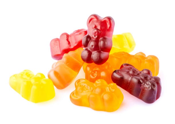 istock Heap of jelly bears isolated on white background 1345552444