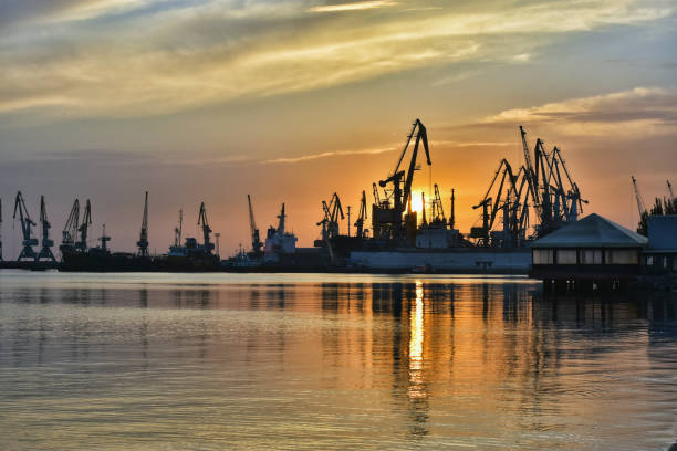 istock Sunset gold over the port 1345552505