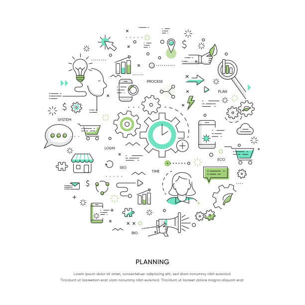 illustrazioni stock, clip art, cartoni animati e icone di tendenza di green circle doodle concept - industrial windmill nature recycling computer icon