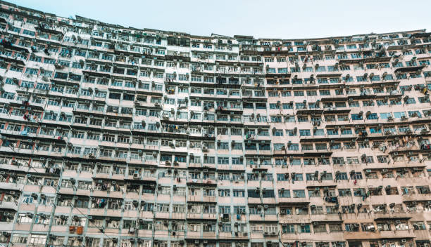 istock Crowded apartment building in Hong Kong, China 1345554734