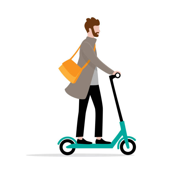 Man riding electric scooter. Urban ecological lifestyle. Man riding electric scooter. Urban ecological lifestyle. business casual fashion stock illustrations