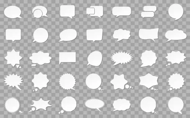 Vector illustration of Speech Bubbles Set Collection. White Icons on Vector Transparent Background.