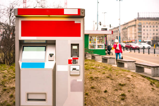 istock New automatic ticket vending machine for bus train tram trolleybus subway in the city. Empty blank ticket machine on the street 1345556681