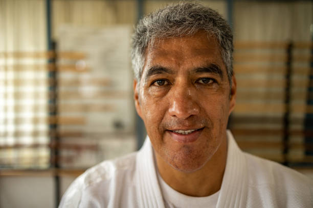 istock Portrait of a senior man after karate training 1345558444