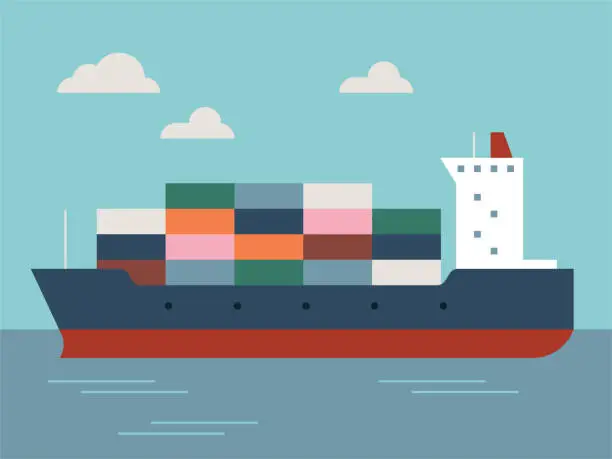 Vector illustration of Illustration of Container Ship At Sea