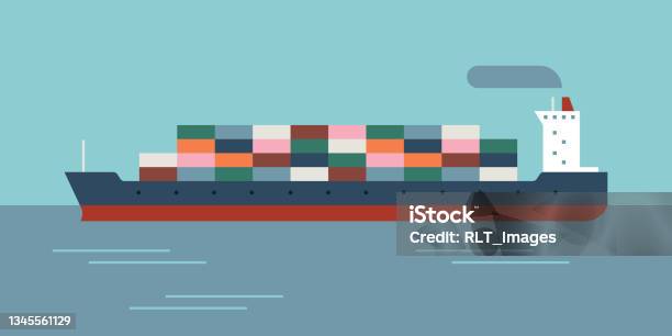 Fully Loaded Container Icon Illustration Of Large Fully Loaded Container Ship At Sea Stock ...