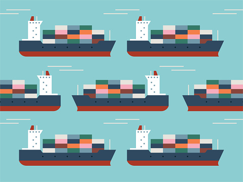Illustration of Container Ships Stuck In Traffic
