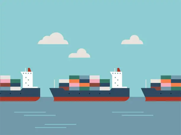 Vector illustration of Illustration of Container Ships Waiting for Port