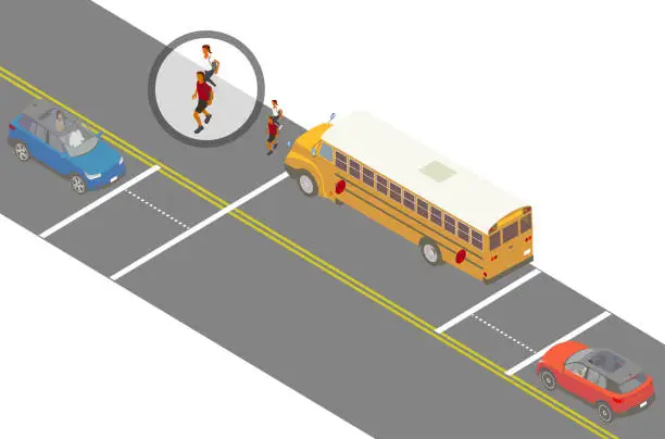 Vector illustration of School bus safety diagram