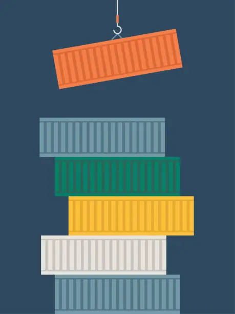 Vector illustration of Illustration of Cargo Containers Being Stacked in Vertical Tower