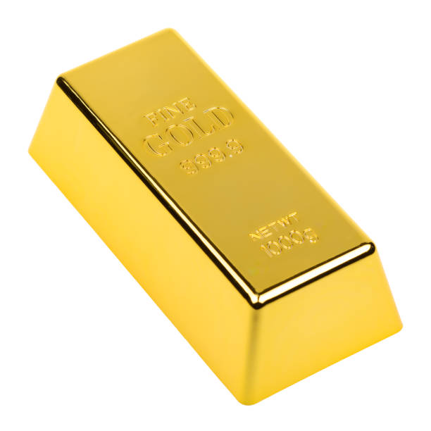 istock Golden bar, precious metal ingot isolated on white background 1345562876