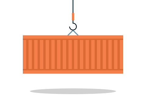 Illustration of Cargo Container Hoisted by Cable Winch
