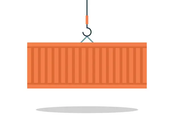 Vector illustration of Illustration of Cargo Container Hoisted by Cable Winch