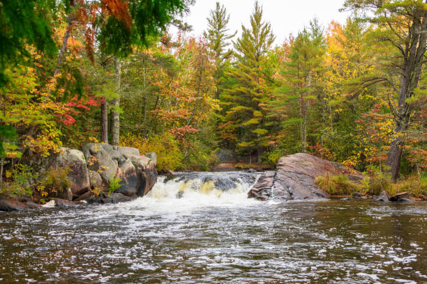 Waterfall in the woods in autumn