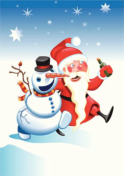 Vector illustration of Snowman and Santa
