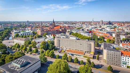 Panoramic view of Hanover, Germany. Cityscape from the top of the New City Hall