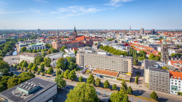 Panoramic view of Hanover Panoramic view of Hanover, Germany. Cityscape from the top of the New City Hall hanover germany stock pictures, royalty-free photos & images