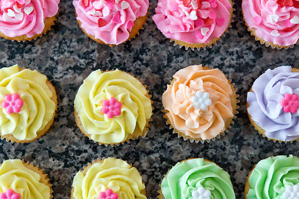 Colorful Pastel Cupcakes From Above stock photo