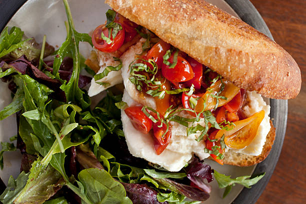 burratta sandwich stock photo