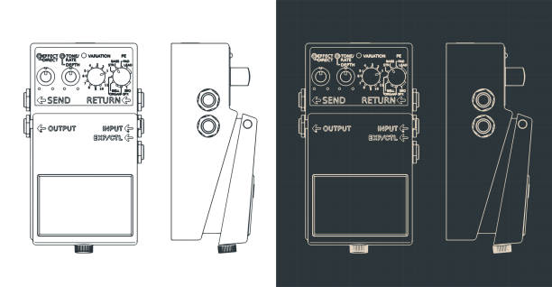 schematy pedałów zniekształceń - distortion pedal stock illustrations