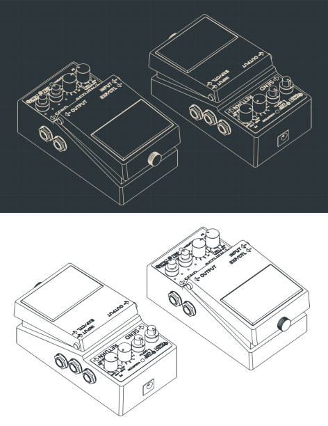 isometrische blaupausen für verzerrungspedale - distortion pedal stock-grafiken, -clipart, -cartoons und -symbole