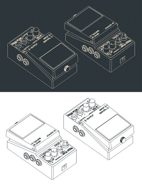 schematy izometryczne pedału zniekształceń - distortion pedal stock illustrations