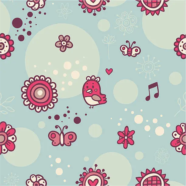 Vector illustration of Pattern with small red bird