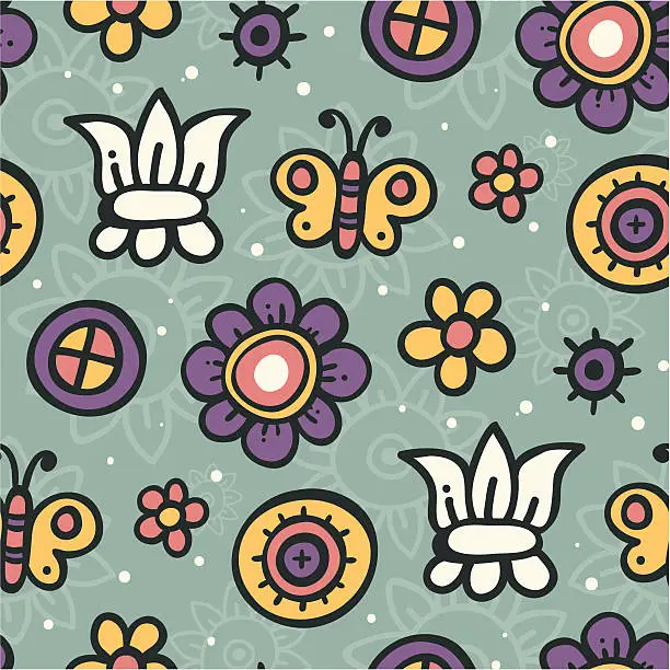 Vector illustration of Seamless background with butterflies and flowers