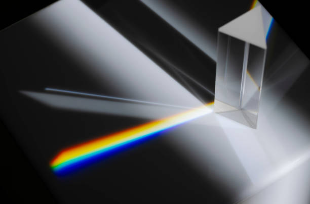 istock Transparent prism dispersing sunlight splitting into a spectrum on a white background 1345590962