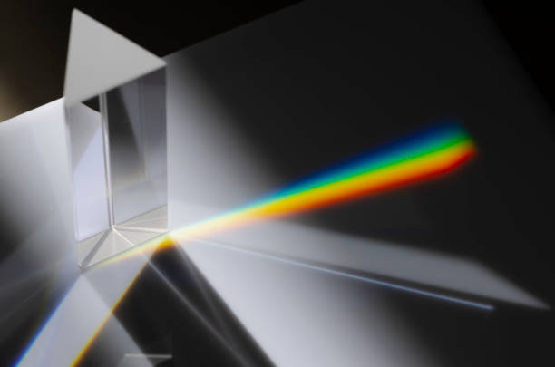 istock Transparent prism dispersing sunlight splitting into a spectrum on a white background 1345590967