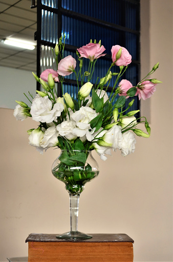 The flowers of pink and white Lisianthus in vase