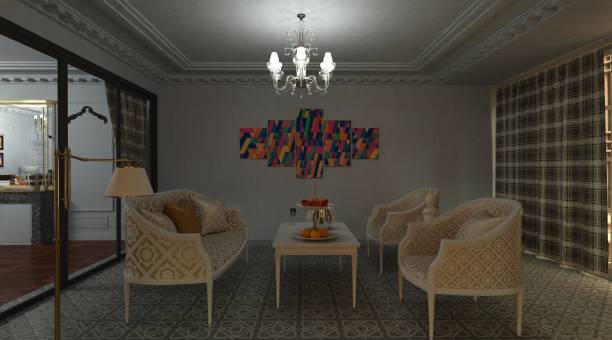 istock Hotel comfortable apartment 3d illustration 1345591797