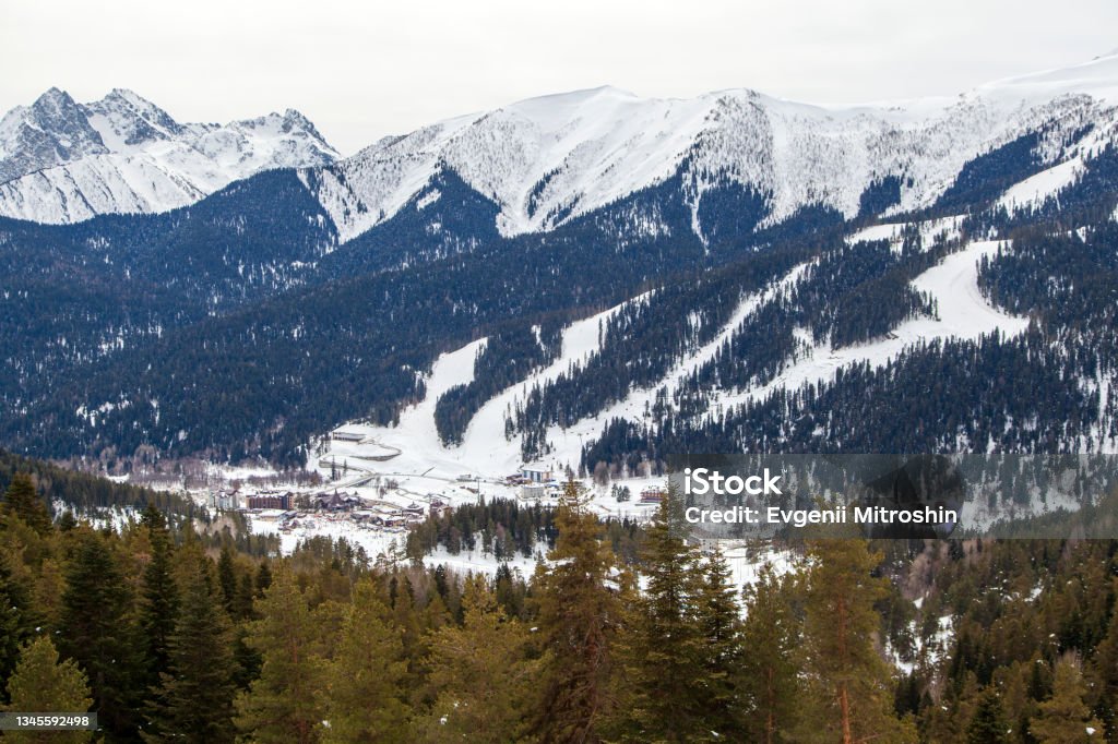 ski resort "ARKHYZ", opening of the season at the ski resort. Russia, Karachay-Cherkessia Activity Stock Photo