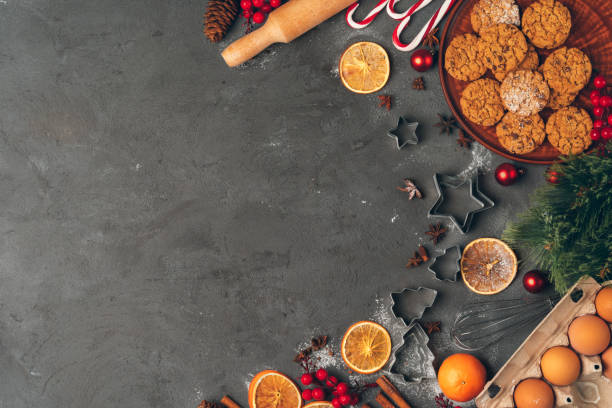 istock Christmas pastry cooking. Christmas cooking festive concept 1345598025