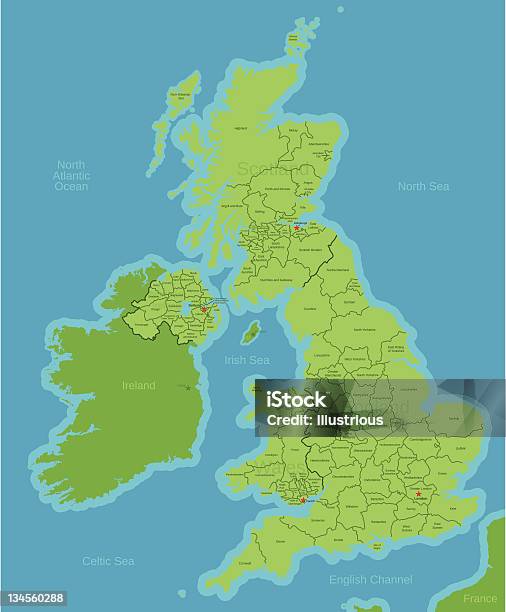United Kingdom Mapa Com Condados - Arte vetorial de stock e mais imagens de Reino Unido - Reino Unido, Mapa, Vetor