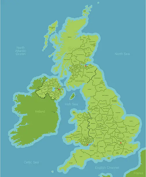 Vector illustration of United Kingdom Map showing Counties