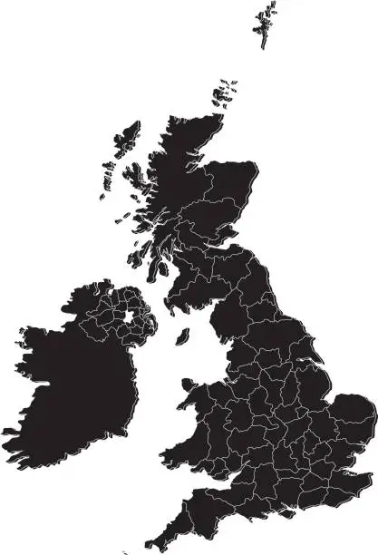 Vector illustration of UK counties mono map