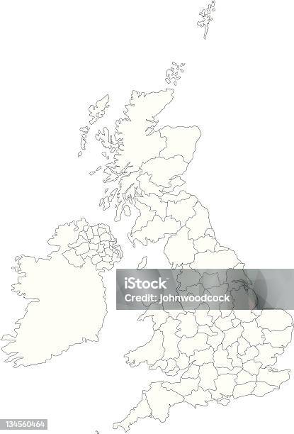 Uk Counties Line Map Stock Illustration - Download Image Now - UK, Map, District