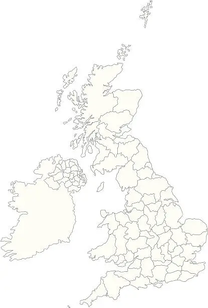 Vector illustration of UK counties line map
