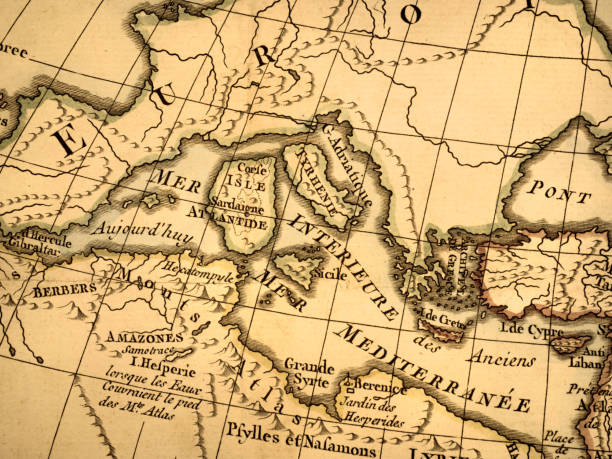 istock Antique old map, around the Mediterranean 1345610833