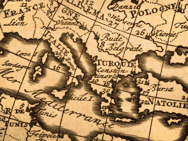 istock Antique old map, around the Mediterranean 1345610858