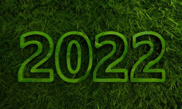 istock Green 2022 year number with 3d green grass 1345615007