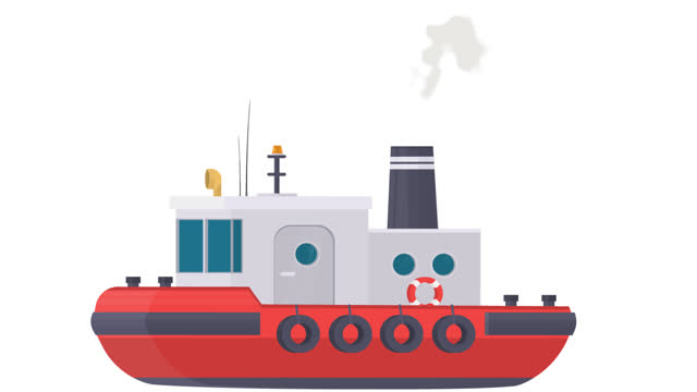Tugboat. Sea tug animation. Cartoon