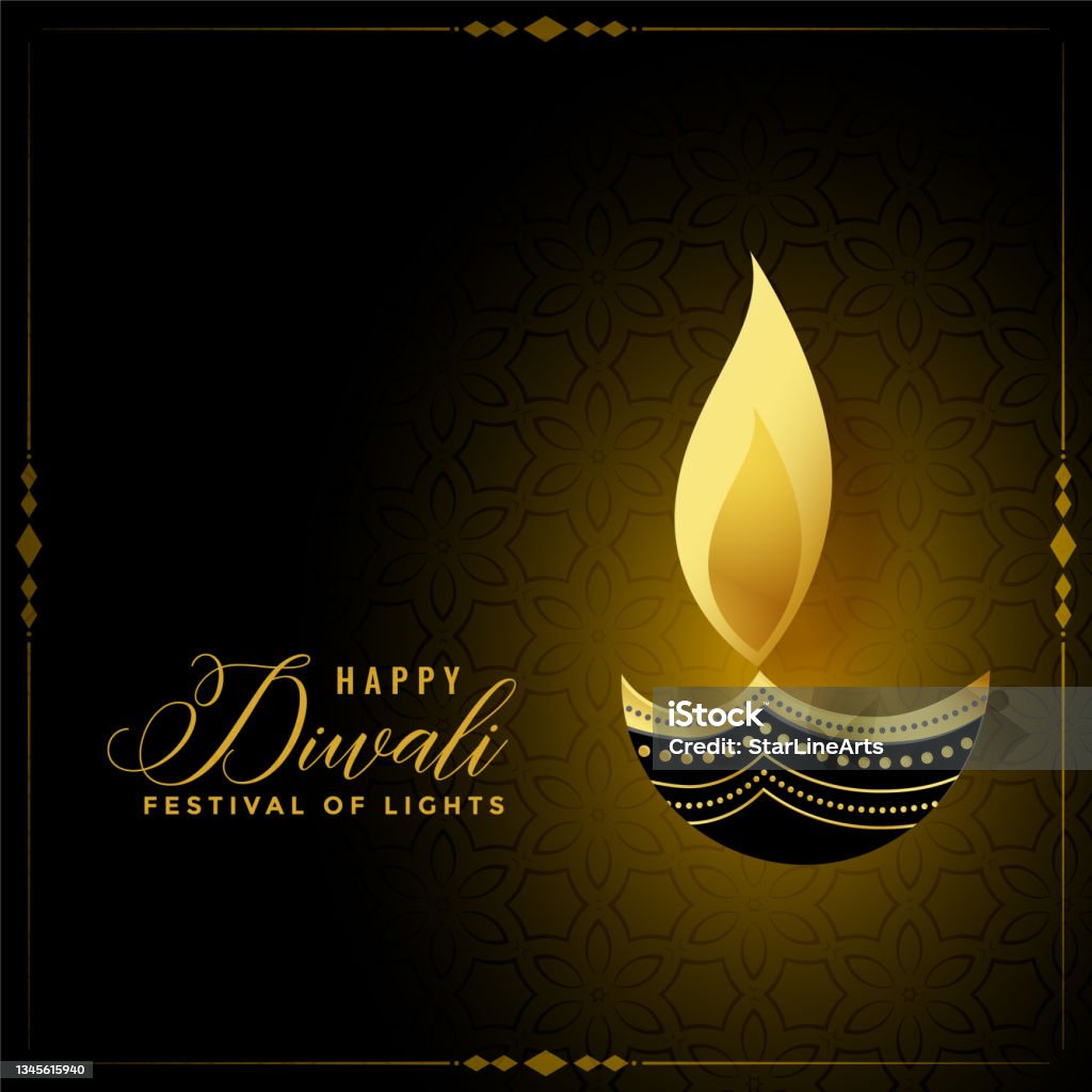 Golden Happy Diwali Diya Background Design Stock Illustration ...